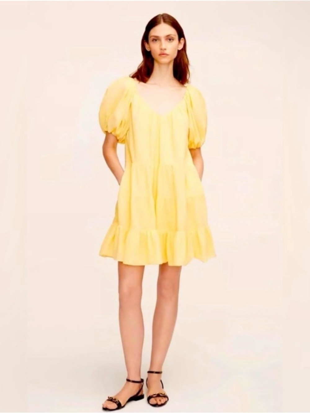 Rebecca Taylor Textured Silk-Blend A-Line Dress Size Small Butter Yellow Boho